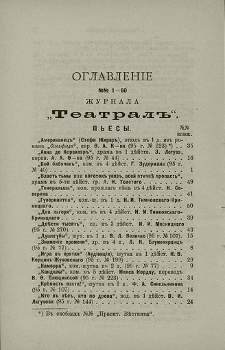 Оглавление ТЕАТРАЛ. 1895. №1 – 50