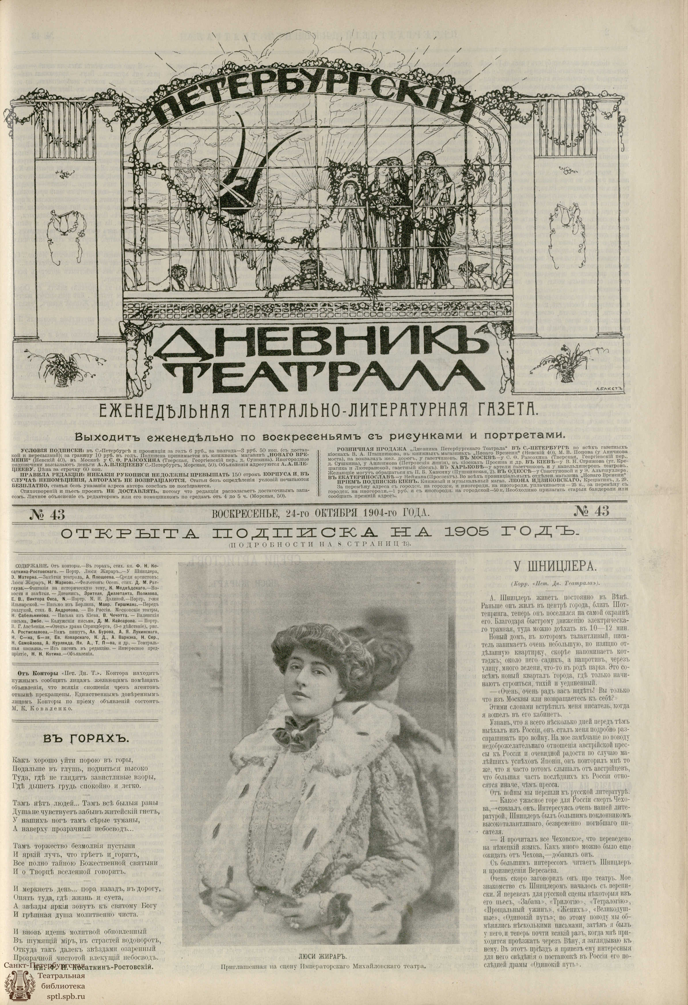 Театральная Электронная библиотека | ПЕТЕРБУРГСКИЙ ДНЕВНИК ТЕАТРАЛА. 1904.  №43