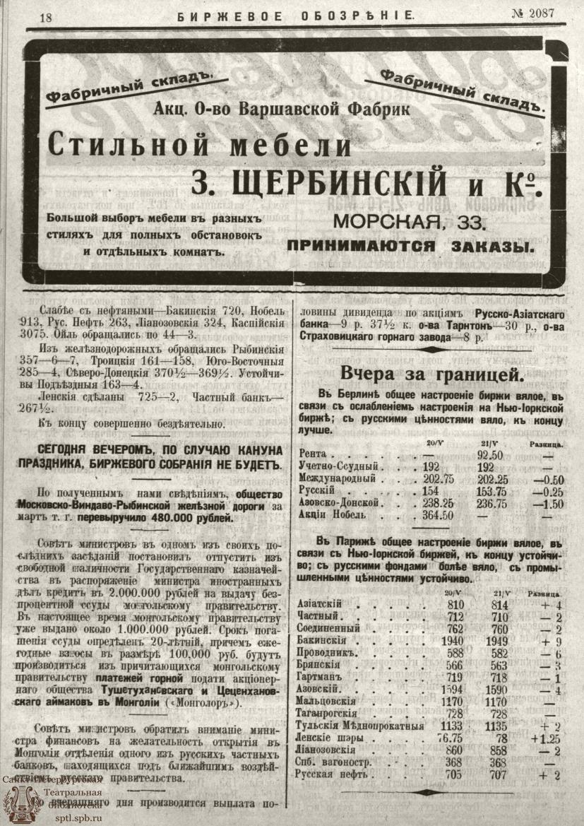 Театральная Электронная библиотека | ОБОЗРЕНИЕ ТЕАТРОВ. 1913. 22 мая. №2087