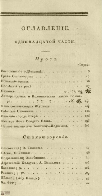 ГАЛАТЕЯ. 1830. Оглавление одиннадцатой части