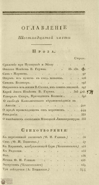 ГАЛАТЕЯ. 1830. Оглавление шестнадцатой части