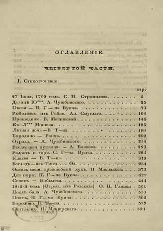 ГАЛАТЕЯ. 1839. Оглавление четвертой части